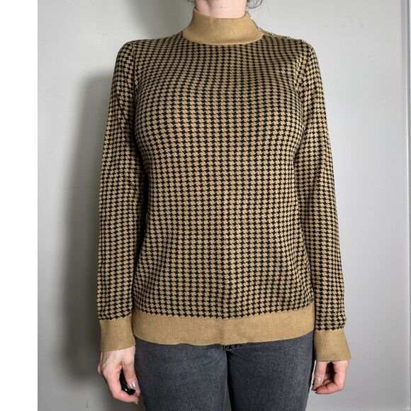 Calvin Klein Preppy Brown Houndstooth Sweater Size Small - Picture 1 of 7